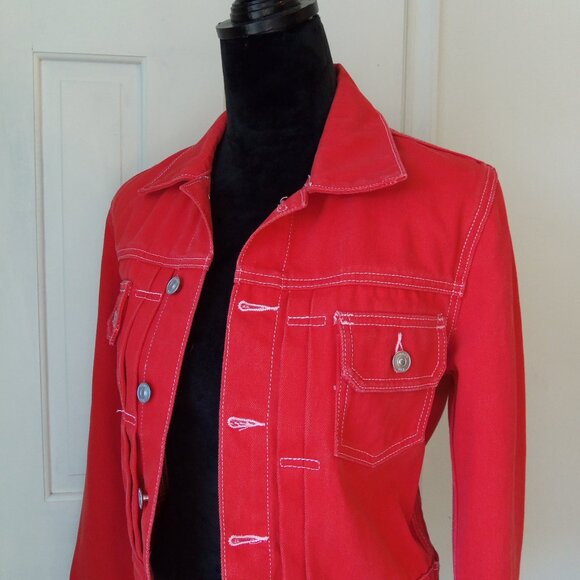 Hudson Jeans Lola Red Denim Cropped Trucker Jacket sz XS - Picture 4 of 13